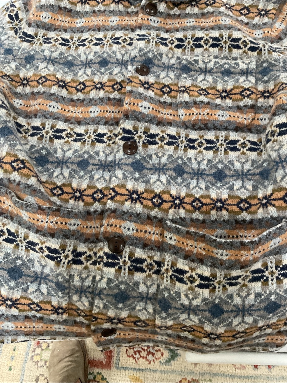 J. Crew Men’s Grey Fair Isle Lambswool Sweater - Picture 2 of 6